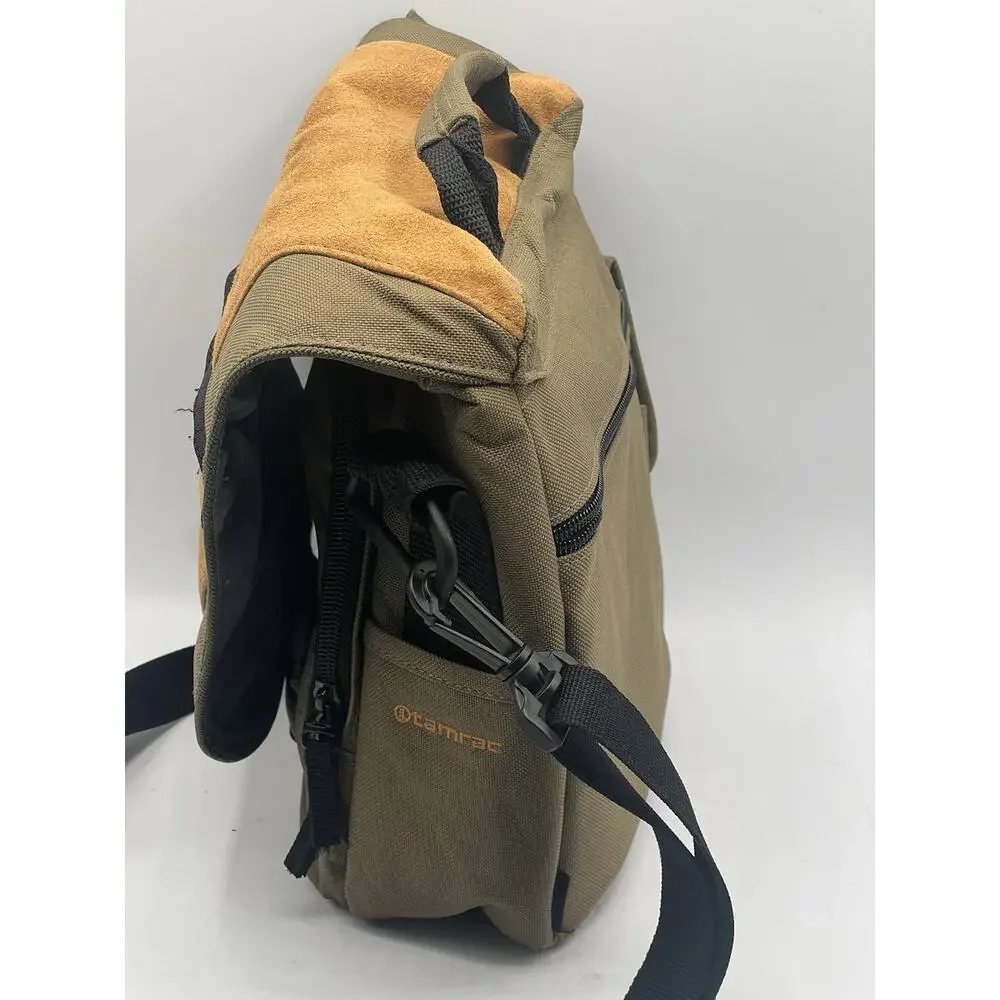 Tamrac Camera Shoulder Bag Messenger Olive Green Khaki Canvas Suede Vintage